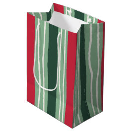 Hand Drawn Red and Green Striped Holiday Medium Cadeauzakje