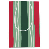 Hand Drawn Red and Green Striped Holiday Medium Cadeauzakje (Voorkant)