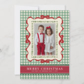 Hand Drawn Red Bow Green Plaid Christmas Photo Feestdagenkaart (Voorkant)