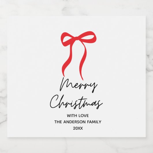 Hand drawn Red Bow Merry Christmas Bier Etiket (Enkel label)