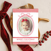 Hand-Drawn Red Bow Ribbon Christmas Holiday Photo Feestdagenkaart