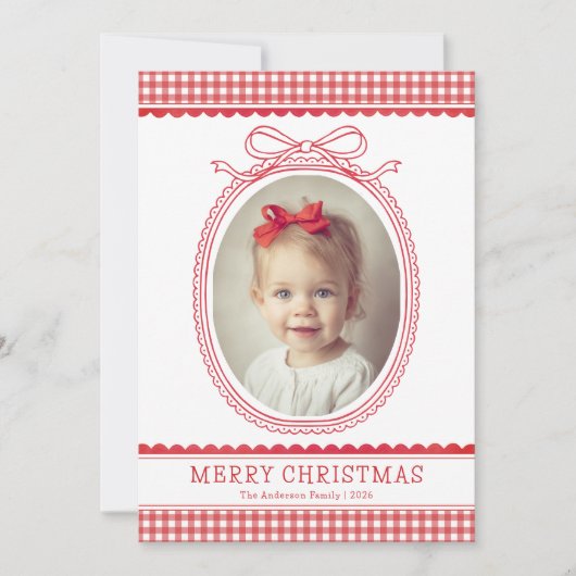 Hand-Drawn Red Bow Ribbon Christmas Holiday Photo Feestdagenkaart (Voorkant)
