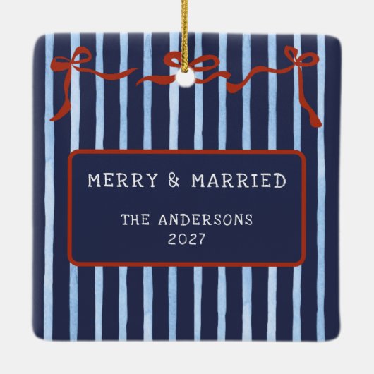 Hand Drawn Red Bows Merry Married Keramisch Ornament (Achterkant)