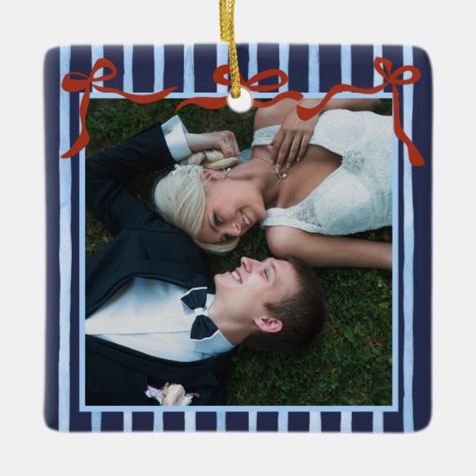 Hand Drawn Red Bows Merry Married   Keramisch Ornament (Voorkant)