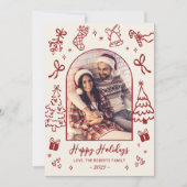 Hand-Drawn Red Doodle Arch Photo Christmas Happy  Feestdagenkaart (Voorkant)