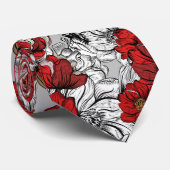  hand Drawn Red en Grey Magnolia Flowers Stropdas (Opgerold)