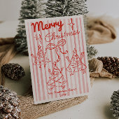 Hand Drawn Red Funny Christmas Trees Bow Non Photo Feestdagenkaart