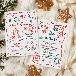 Hand Drawn Red & Green Modern Christmas Party Kaart