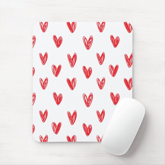 Hand Drawn Red Hearts Pattern – Minimal Valentine Muismat (Met muis)
