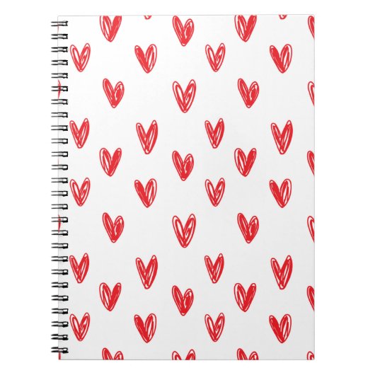Hand Drawn Red Hearts Pattern – Minimal Valentine Notitieboek (Voorkant)