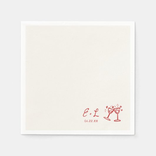 Hand Drawn Red Initials Wedding Servet (Voorkant)