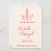Hand Drawn Red Old Money Retro Quirky Wedding Save The Date (Achterkant)