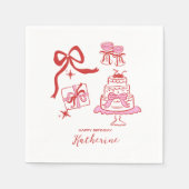 Hand Drawn Red Pink Doodles Birthday Party Servet (Voorkant)