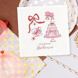 Hand Drawn Red Pink Doodles Birthday Party Servet