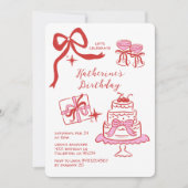 Hand Drawn Red Pink Scribble Birthday Party Kaart (Voorkant)