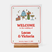 Hand Drawn Red Playful Whimsical Wedding Welcome Acryl Bord (Voorkant)