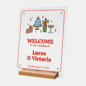 Hand Drawn Red Playful Whimsical Wedding Welcome Acryl Bord (Hoek)