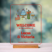 Hand Drawn Red Playful Whimsical Wedding Welcome Acryl Bord (Neutraal)