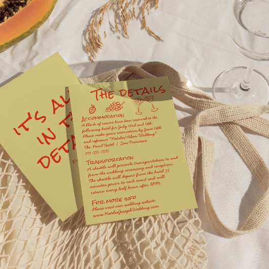 Hand Drawn Red Quirky Unique Fun Wedding Details Informatiekaartje