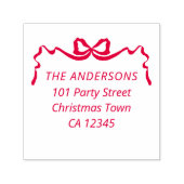 Hand Drawn Red Ribbon Bow Return Address Zelfinktende Stempel (Design)