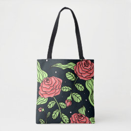 Hand Drawn Red Roses Tote Bag