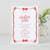 Hand Drawn Red Striped Whimsical Christmas Party Kaart (Staand voorkant)