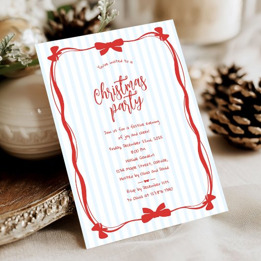 Hand Drawn Red Striped Whimsical Christmas Party Kaart