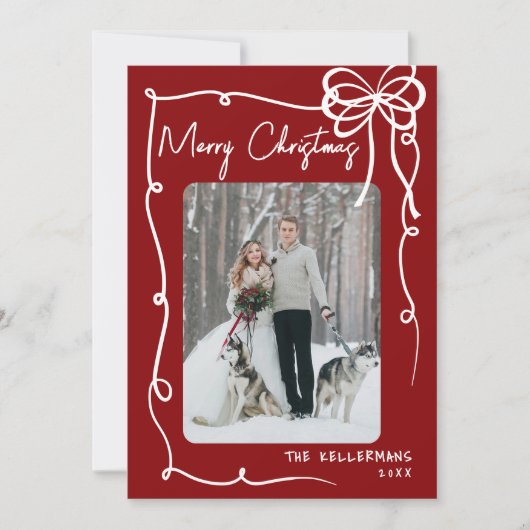 Hand Drawn Red Whimsical Merry Christmas Feestdagenkaart (Voorkant)