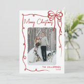 Hand Drawn Red Whimsical Photo Christmas Feestdagenkaart (Staand voorkant)
