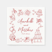 Hand Drawn Red Whimsical Wedding Servet (Voorkant)