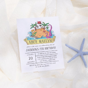 Hand Drawn Red & White Pirate Island Boy Birthday Uitnodiging Briefkaart