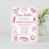 Hand Drawn Retro Red Italian Casual Bridal Brunch Kaart (Staand voorkant)