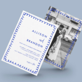 Hand Drawn Ribbon French Blue Wedding Foto Kaart