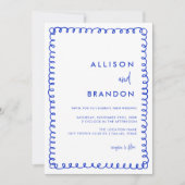 Hand Drawn Ribbon French Blue Wedding Foto Kaart (Voorkant)