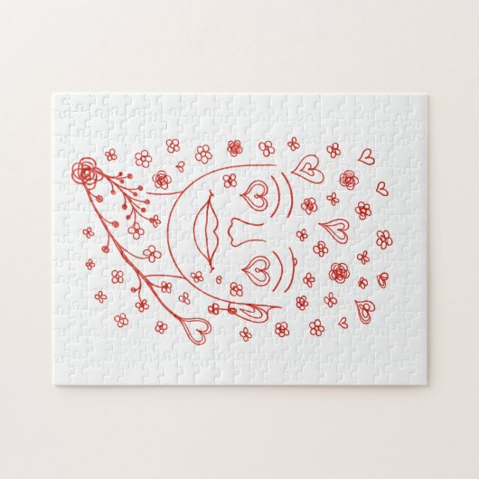 Hand-Drawn Romantic Line Art Face with Hearts and  Legpuzzel (Horizontaal)