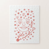 Hand-Drawn Romantic Line Art Face with Hearts and  Legpuzzel (Verticaal)