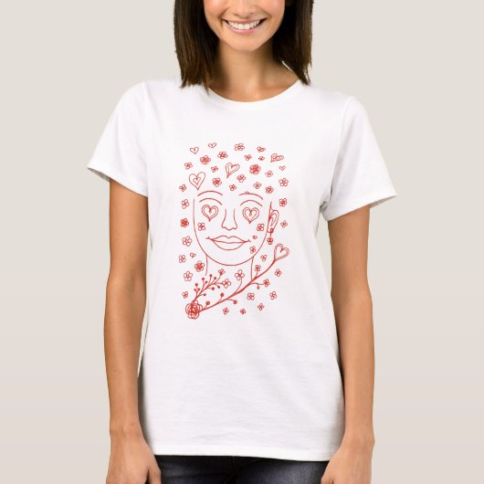 Hand-Drawn Romantic Line Art Illustration T-shirt (Voorkant)