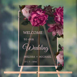 Hand Drawn Romantic Roses Wedding Welcome Acryl Bord