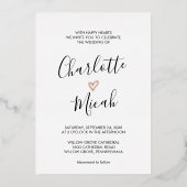 Hand Drawn Roos Gold Foil Heart Wedding Folie Uitnodiging (Voorkant)