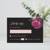 Hand Drawn Roses Black Floral RSVP Kaartje (Staand voorkant)