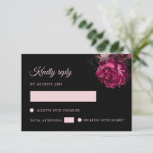 Hand Drawn Roses Black Floral RSVP Kaartje (Staand voorkant)