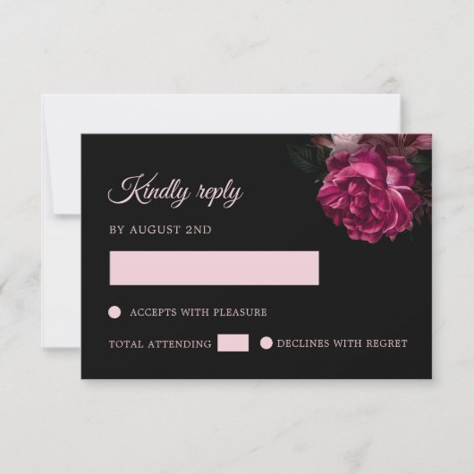 Hand Drawn Roses Black Floral RSVP Kaartje (Voorkant)