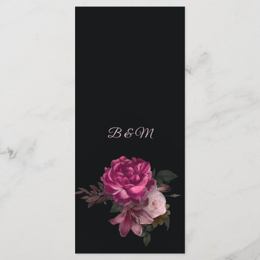 Hand Drawn Roses Dark Romantic Wedding Menu (Achterkant)