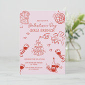 Hand-Drawn Roze Galentine's Meisjes Nacht Valentij Kaart (Staand voorkant)