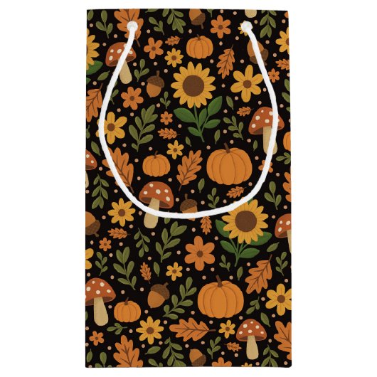 Hand Drawn Rustic Fall Pattern Gift Bag Klein Cadeauzakje (Achterkant)