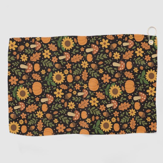 Hand Drawn Rustic Fall Pattern Golf Towel Golfhanddoek (Horizontaal)