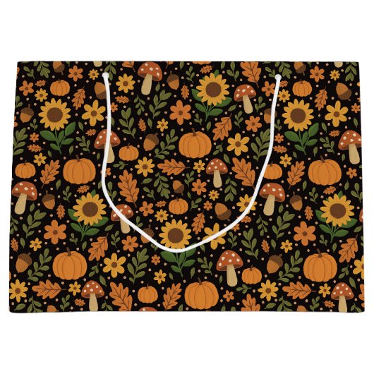 Hand Drawn Rustic Fall Pattern Large Gift Bag Groot Cadeauzakje (Voorkant)