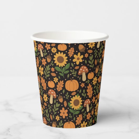 Hand Drawn Rustic Fall Pattern Paper Plates Papieren Bekers (Achterkant)