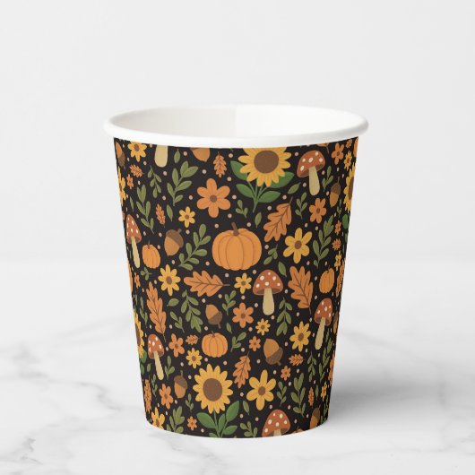 Hand Drawn Rustic Fall Pattern Paper Plates Papieren Bekers (Links)