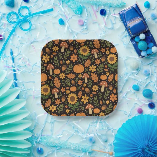 Hand Drawn Rustic Fall Pattern Paper Plates Papieren Bordje (Feest)